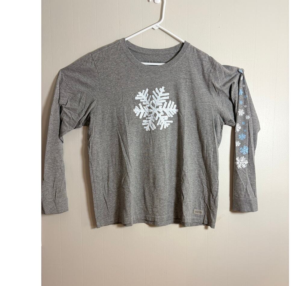Life Is Good Women's XXL Crusher Tee Long Sleeve Snowflake Winter Holiday Shirt